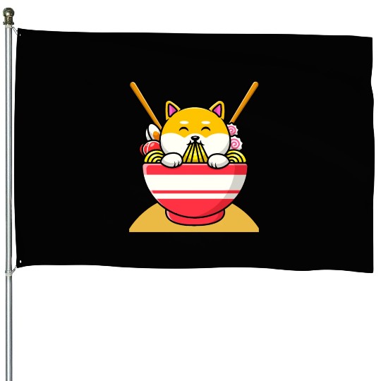 Cat Eating Spaghetti Ramen Cat Sweet Kitty House Flags