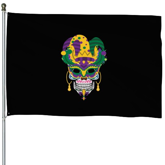 Mardi Gras Mask El Dia De Los Muertos Flower Sugar House Flags