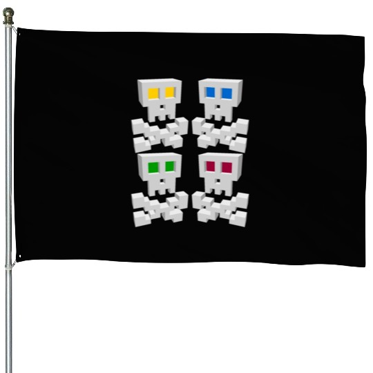 8-bit Pixel Pop Art Style Pirate Flag Skulls House Flags