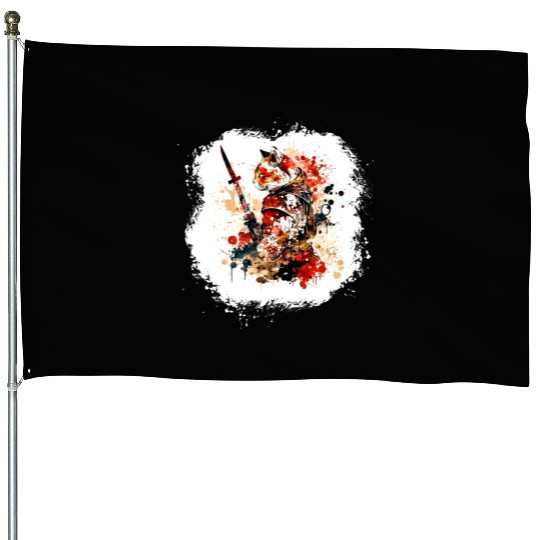 Cute Samurai Cat House Flags