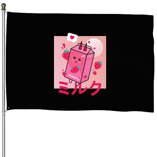 Strawberry Milk Shake Funny Retro 90s Japanese House Flags
