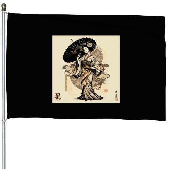 Japanese Kimono girl House Flags