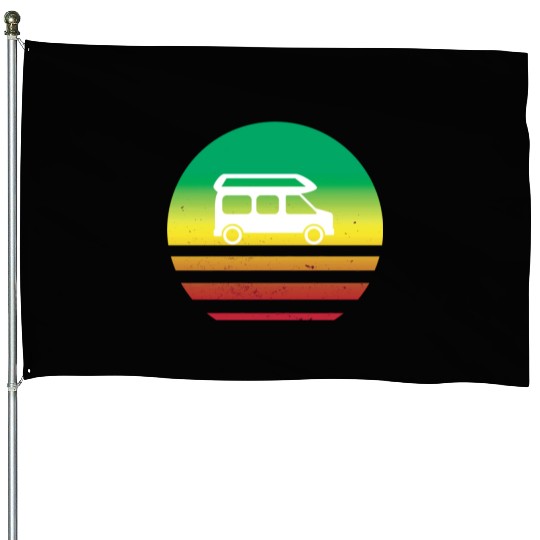 Camper Van Retro Sunset Vintage sun camping House Flags