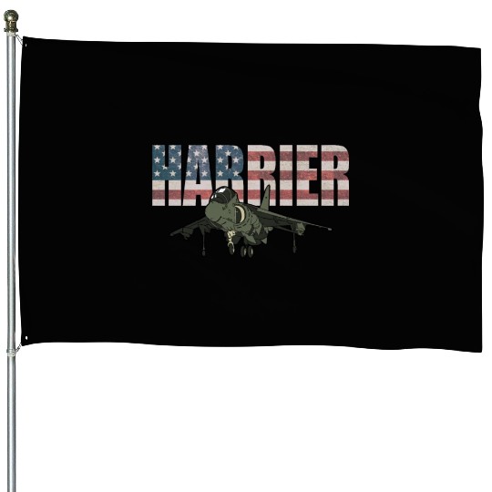 AV-8B Harrier Military Airplane American Flag House Flags