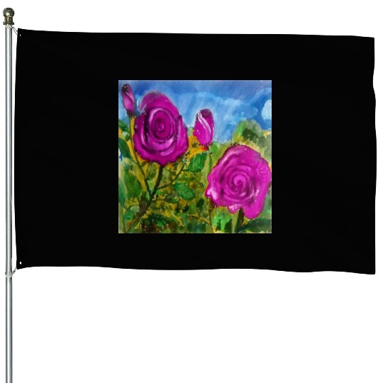 Hand Painted Roses House Flags House Flags Mugs Tote Bags