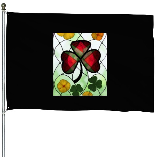 Red plaid Shamrock with Yellow Poppies (AI Art) House Flags