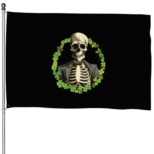 Skeleton Vintage Retro Creepy Cute Shamrock House Flags