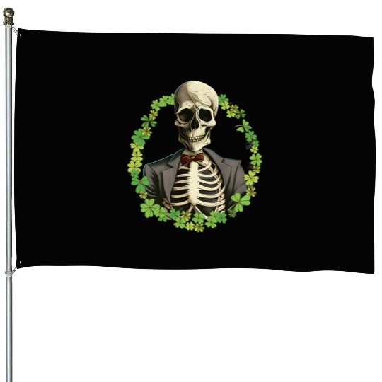 Skeleton Vintage Retro Creepy Cute Shamrock House Flags