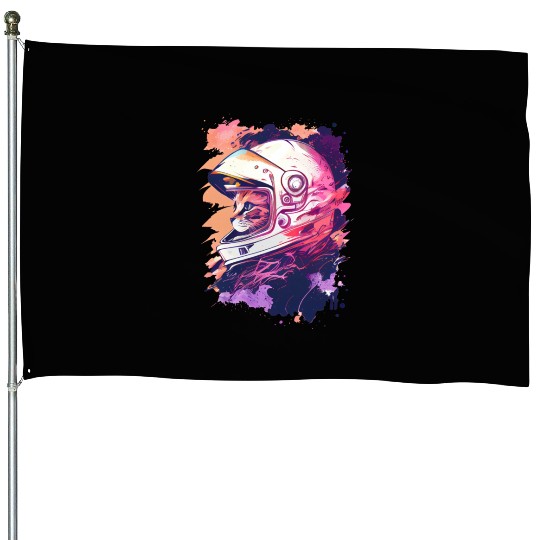 Aesthetic Vaporwave Space Cat 80s 90s Astronaut House Flags