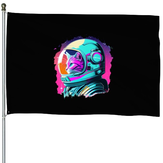 Aesthetic Vaporwave Space Cat 80s 90s Astronaut House Flags