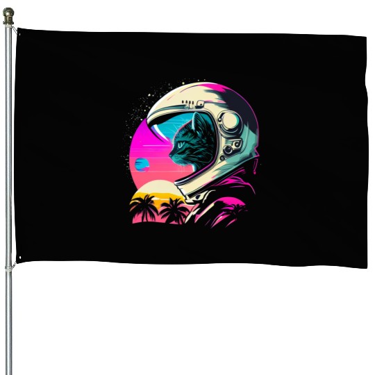 Aesthetic Vaporwave Space Cat 80s 90s Astronaut House Flags