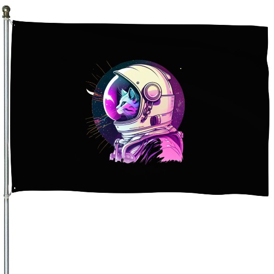 Aesthetic Vaporwave Space Cat 80s 90s Astronaut House Flags