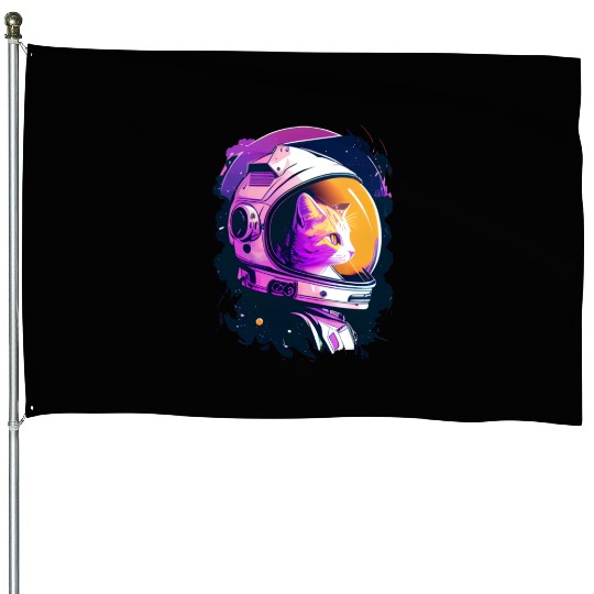 Aesthetic Vaporwave Space Cat 80s 90s Astronaut House Flags