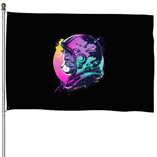 Aesthetic Vaporwave Space Cat 80s 90s Astronaut House Flags