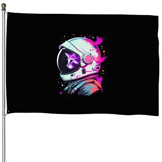 Aesthetic Vaporwave Space Cat 80s 90s Astronaut House Flags