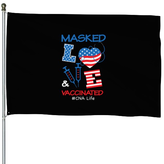 Masked LOVE Vaccinated USA Flag 4th of July Gifts House Flags