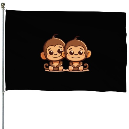 Monkeys siblings brother sister family love ape House Flags