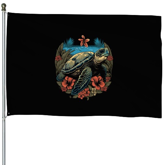 Turtle Hawaiian Sea Turtles Hibiscus Flower House Flags