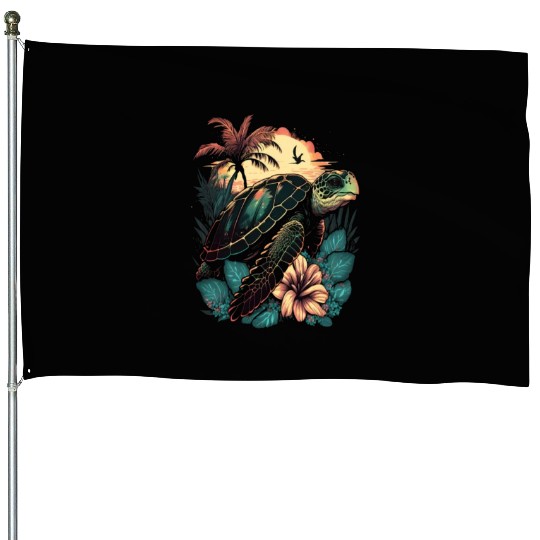 Turtle Hawaiian Sea Turtles Hibiscus Flower House Flags