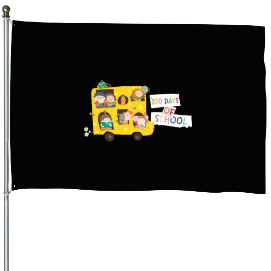 100 days of school children in the school bus House Flags