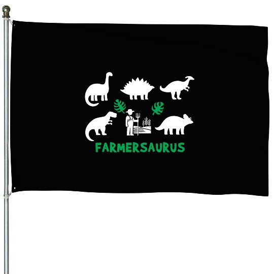 Farmer Saurus Dinosaurs House Flags