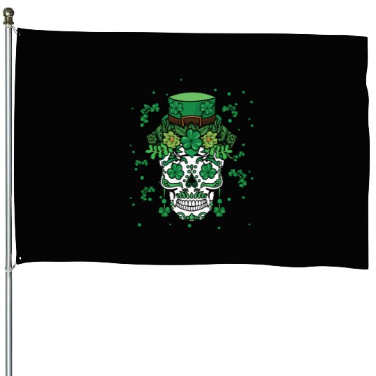 St Patty's Day Dia De Los Muertos Irish Flower House Flags