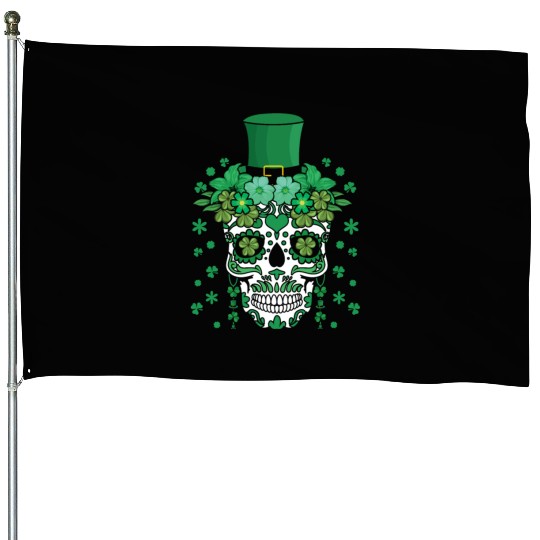 St Patty's Day Dia De Los Muertos Irish Flower House Flags