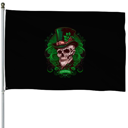 Sugar Skull Saint Patricks Day of Dead House Flags