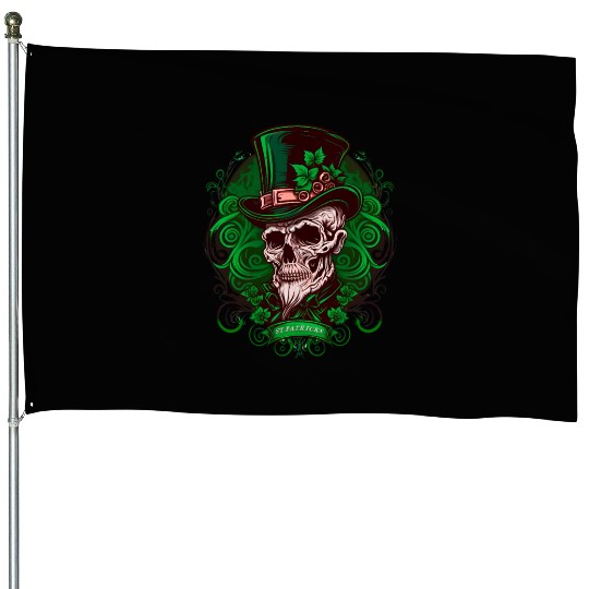 Sugar Skull Saint Patricks Day of Dead House Flags