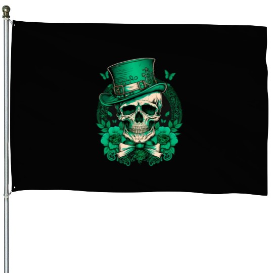 Sugar Skull Saint Patricks Day of Dead House Flags