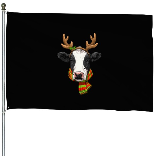 Cow Christmas Santa Clause ReindeerCow Lover Farme House Flags