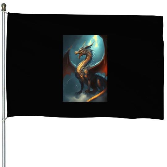 Mystical Dragon in storm House Flags