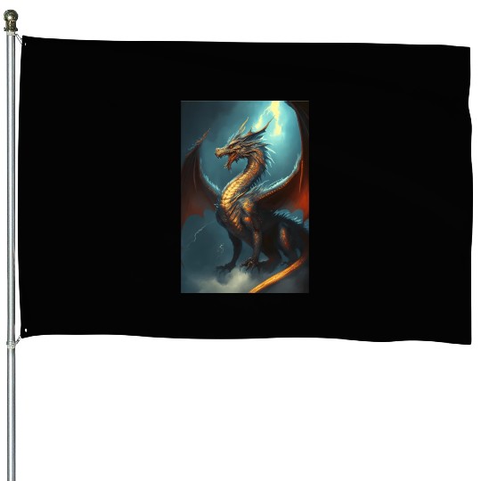 Mystical Dragon in storm House Flags