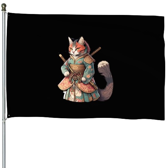 Cat Samurai House Flags