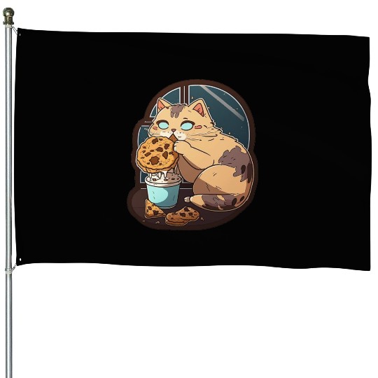 Cat Eats Cookie House Flags