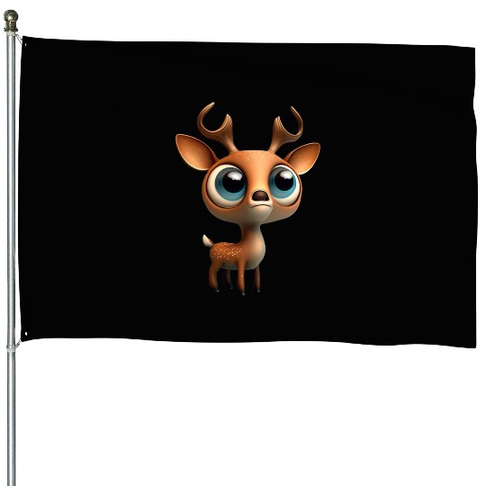Cute deer cartoon character House Flags