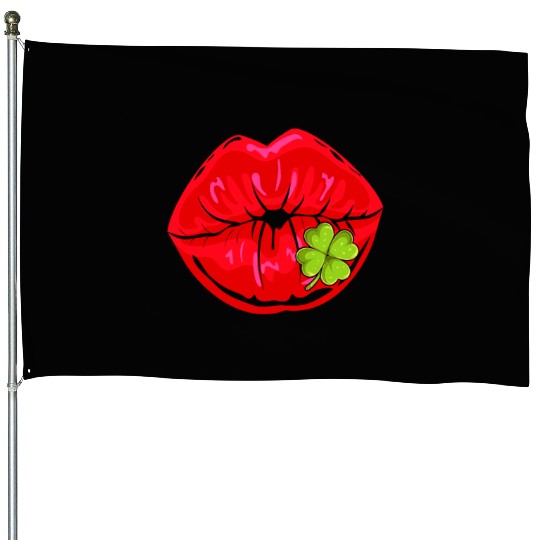 Irish kissing mouth shamrock St. Patrick's Day House Flags