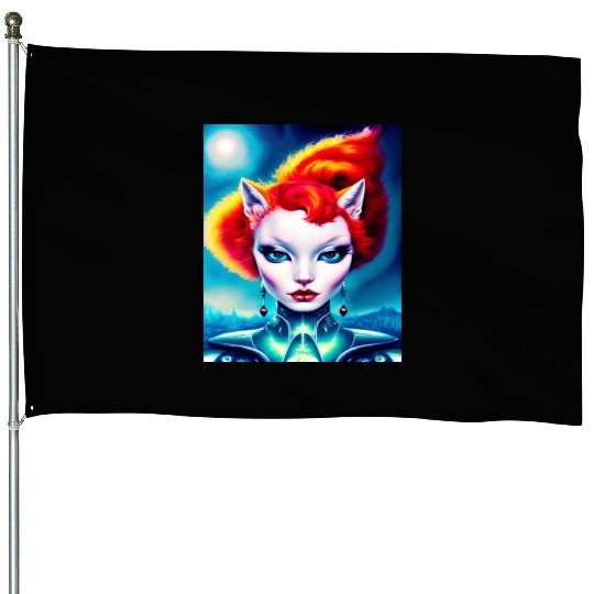 "Alien Cat Woman" House Flags