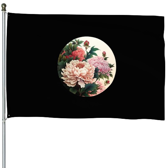 Peony flowers House Flags