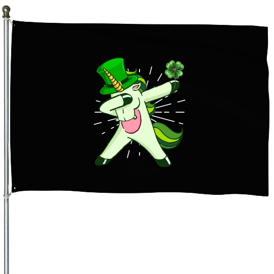 Dabbing unicorn shamrock St. Patrick's Day House Flags