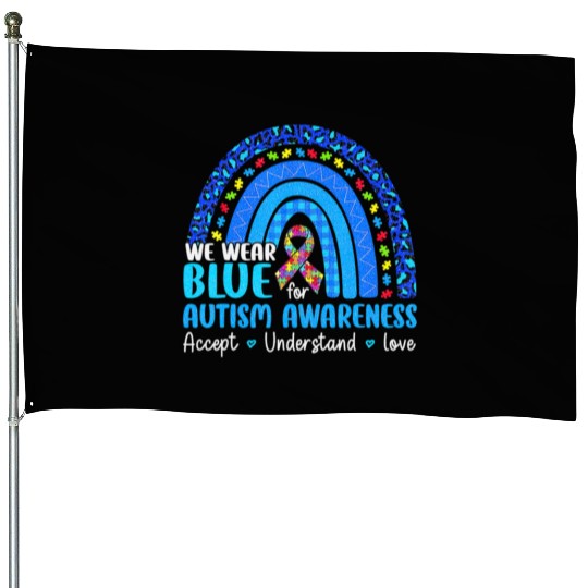 Rainbow Be Kind Trendy House Flags We Wear Blue For Autism