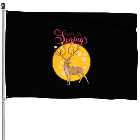 Hello Spring with cute deer House Flags