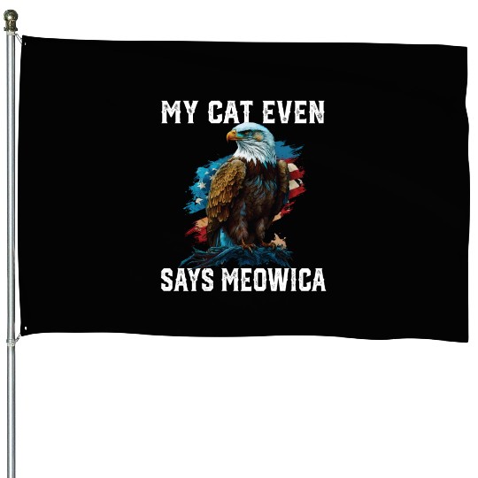 My Cat Even Says Meowica Patriotic Cat Owner USA House Flags