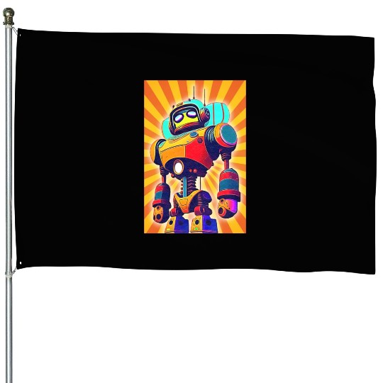 super hero cartoon iron man robot House Flags