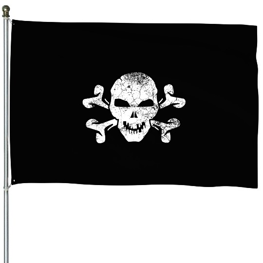 Cracked Skull And Crossbones House Flags