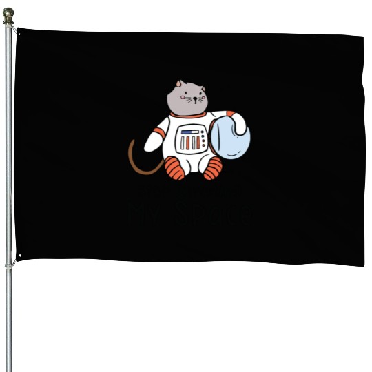 Space Purring Cat Astronaut Cat Lover Spaceship House Flags