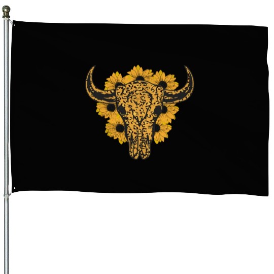 Bull Skull Sunflower House Flags