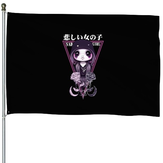 Kawaii Sad Girl Chibi Japanese Gothic Pastel Goth House Flags