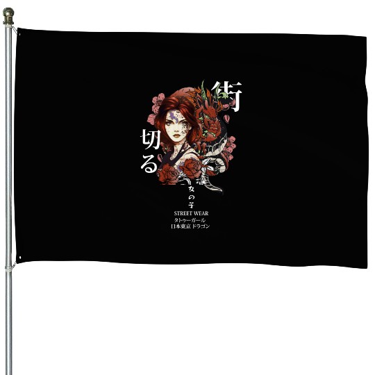 Japanese Anime Dragon Girl Tattoo Urban Streetwear House Flags