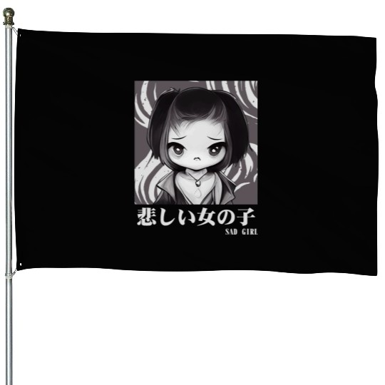 Sad Girl Gothic Chibi Urban Japanese Aesthetic House Flags